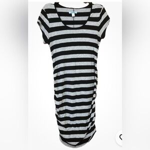 Old Navy Maternity Dress  Short Sleeve Ruched Striped Color Black/Grey,  Medium